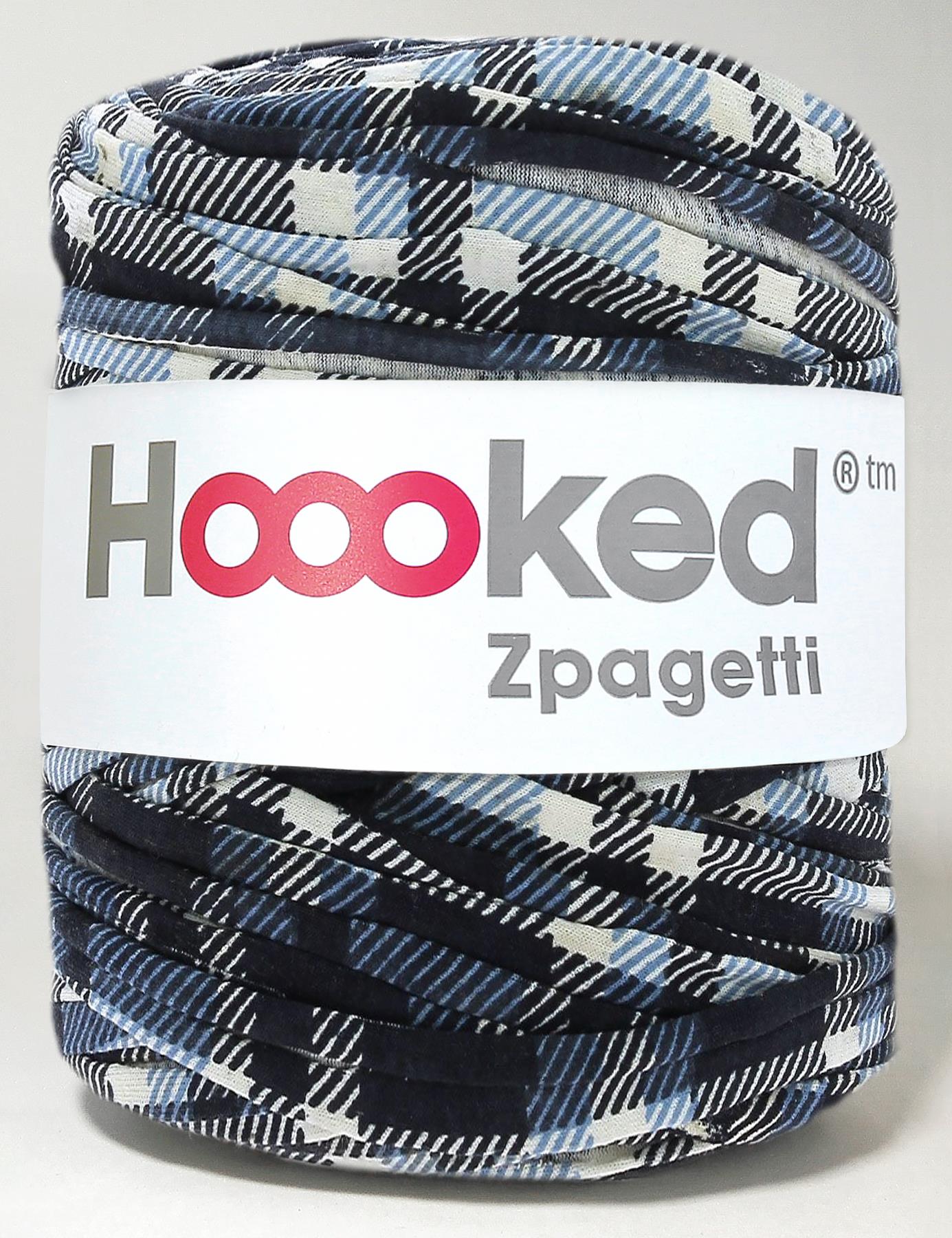 Blue blocks and stripes t-shirt yarn by Hoooked Zpagetti (100-120m)