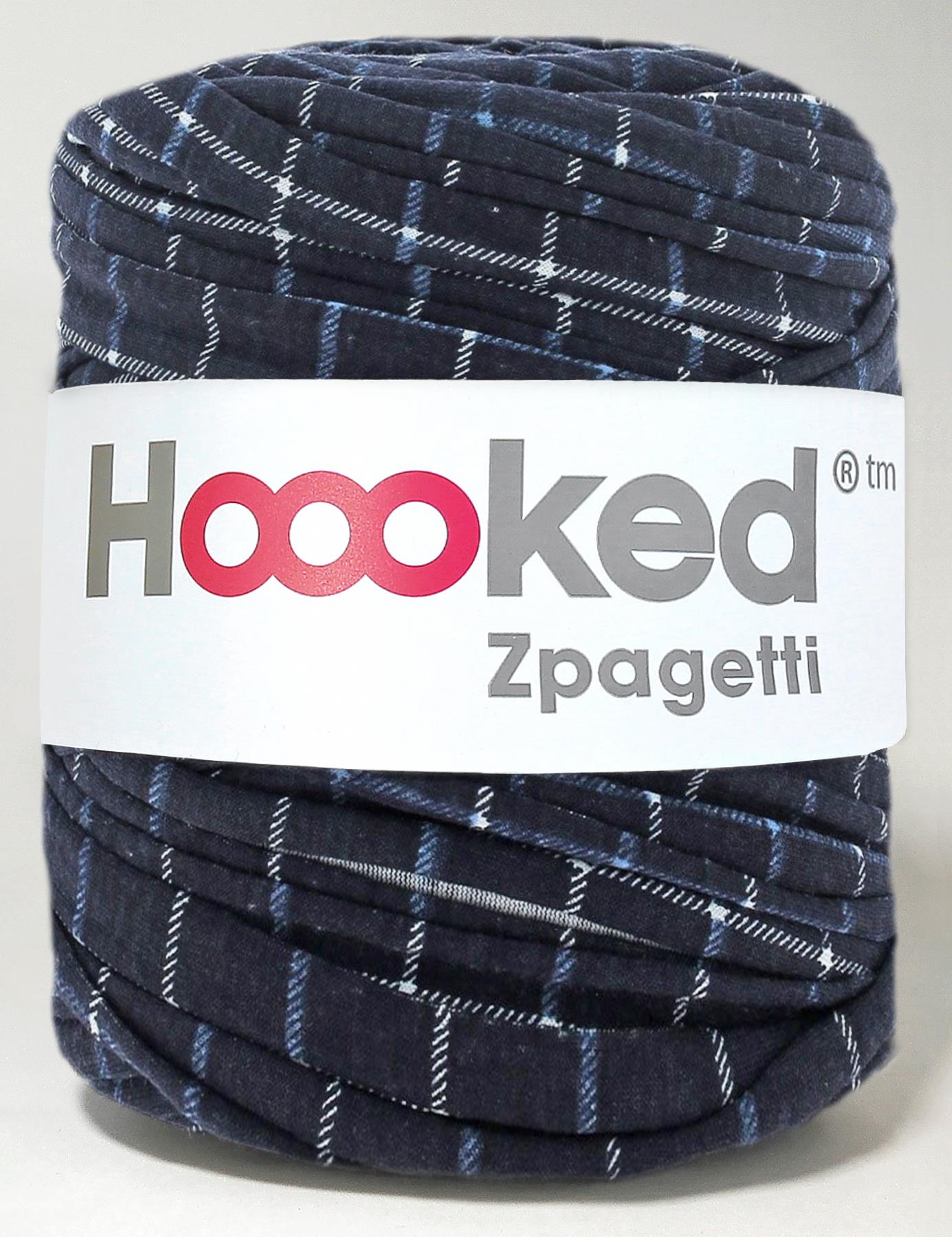 Navy and white plaid t-shirt yarn by Hoooked Zpagetti (100-120m)