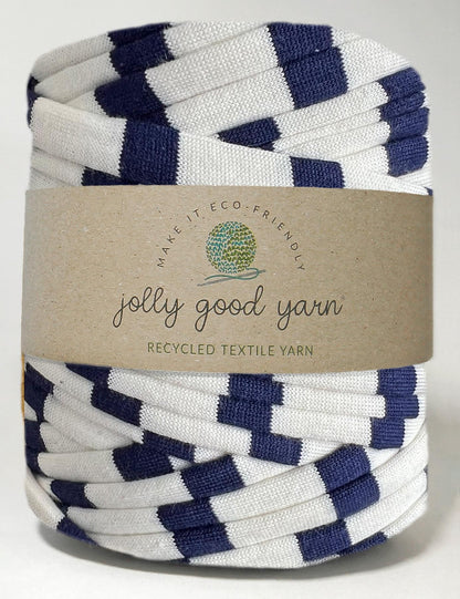 Navy and white striped t-shirt yarn by Jolly Good Yarn (100-120m)