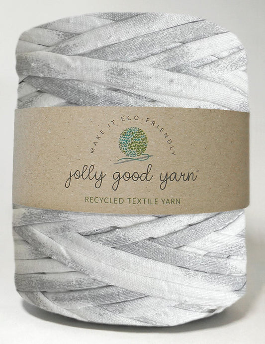 White and grey striped t-shirt yarn by Jolly Good Yarn (100-120m)