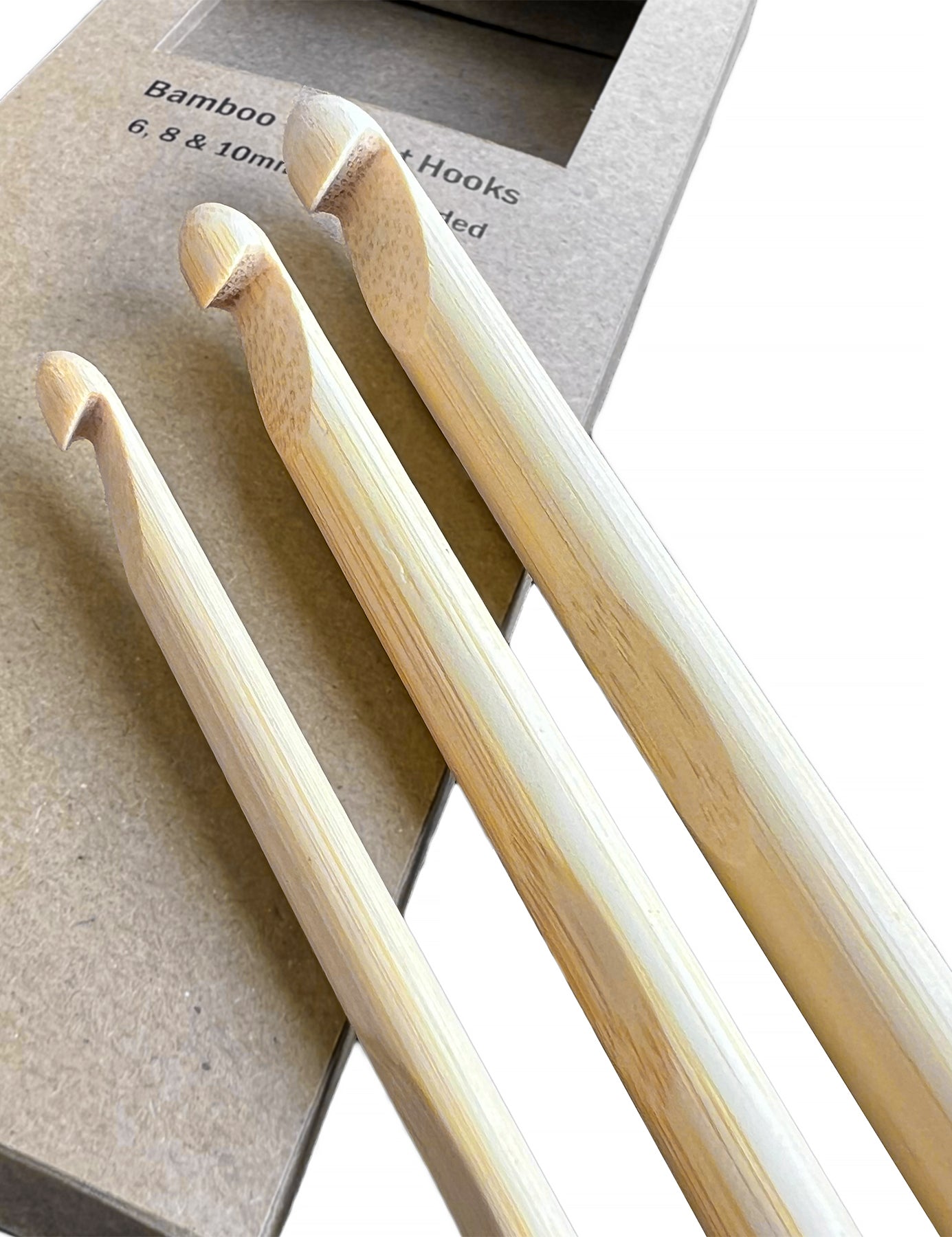 3 Pack Bamboo Crochet Hooks (6-10mm)