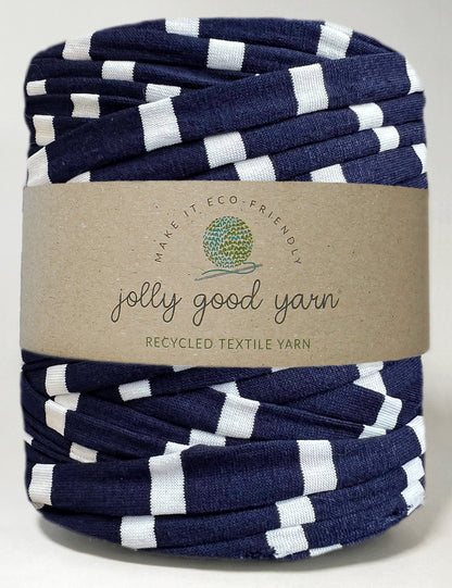 Navy With White Stripes T-Shirt Yarn, Recycled Cotton, 800g (100m)